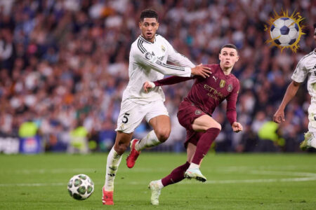 شعار دوري أبطال أوروبا مع كرات القرعة في نيون