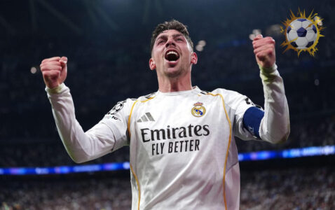 احتفال فيديريكو فالفيردي بأهدافه في مباراة ريال مدريد ومانشستر سيتي بدوري الأبطال