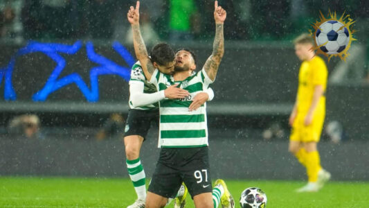 احتفالات لاعبي سبورتينغ لشبونة بعد الفوز التاريخي على بودو غليمت في دوري أبطال أوروبا